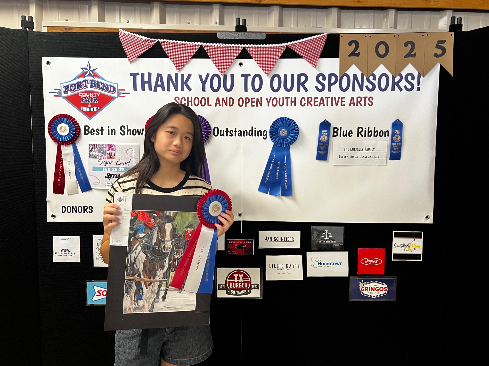 Olivia Yi with her award-winning artwork Hold Your Horses at Fort Bend County Fair